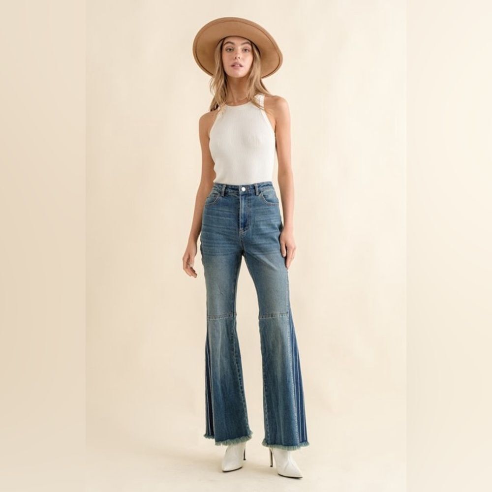 Rhinestone Stripe Side Panel Denim Jeans