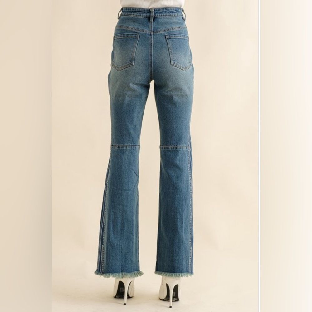 Rhinestone Stripe Side Panel Denim Jeans