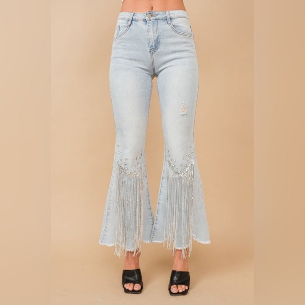JEANS RHINESTONE FRINGE