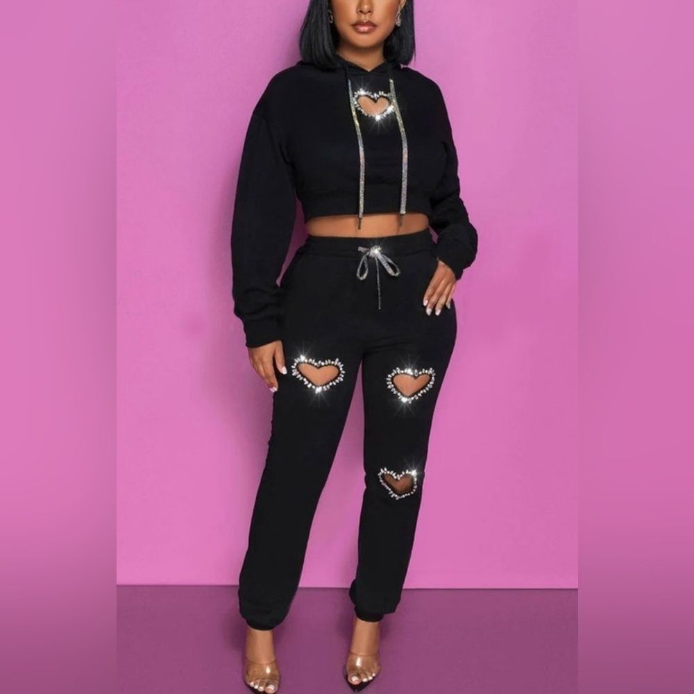 Rhinestone heart cutouts two piece set
