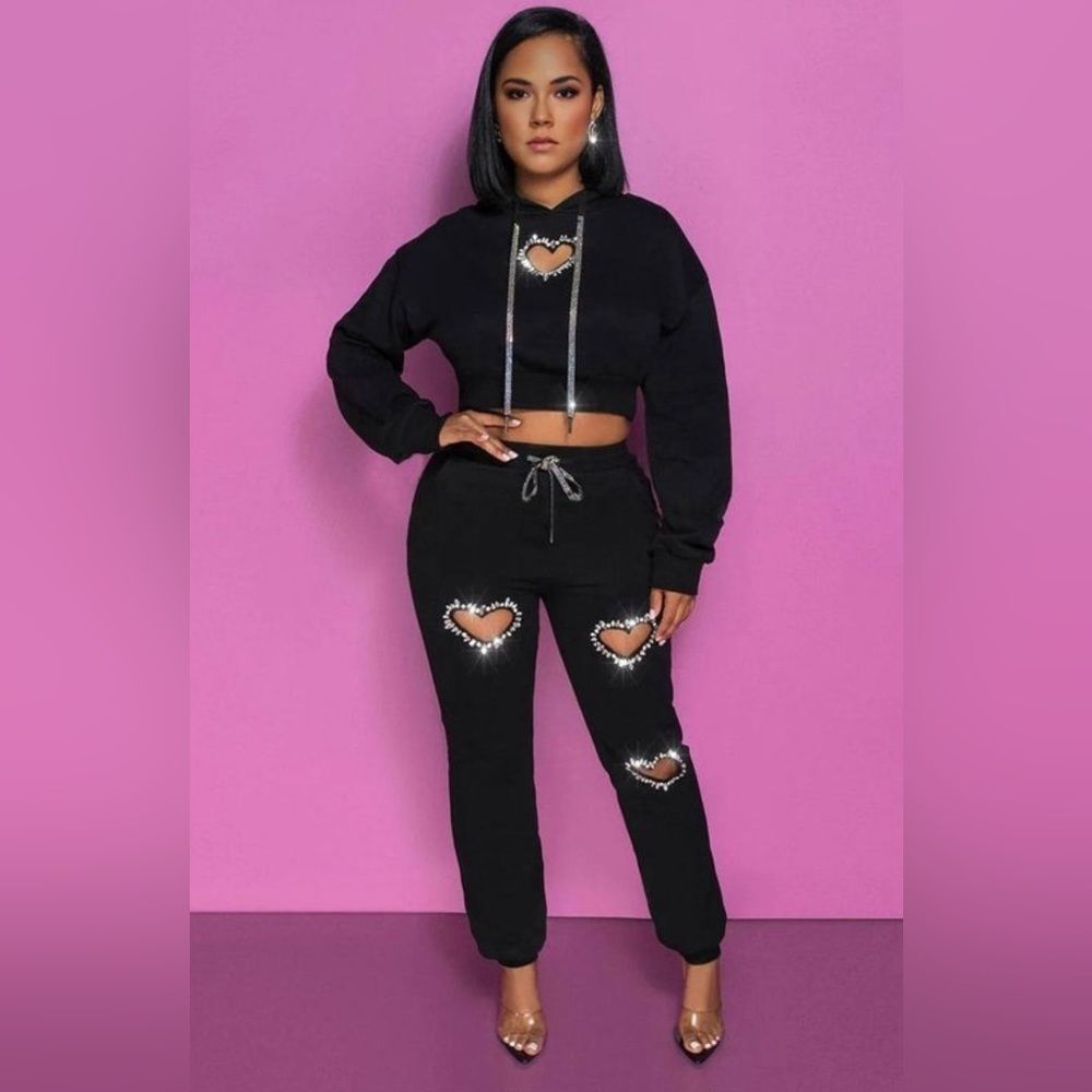 Rhinestone heart cutouts two piece set