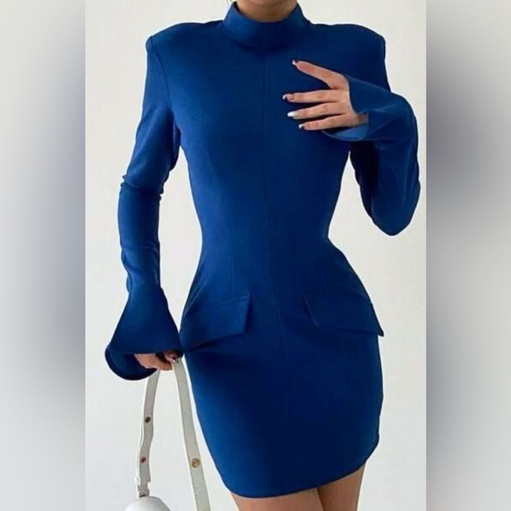 Long Sleeved Mini Dress- Blue