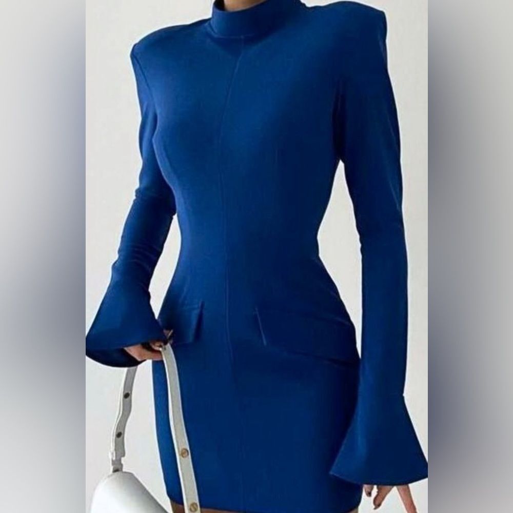 Long Sleeved Mini Dress- Blue