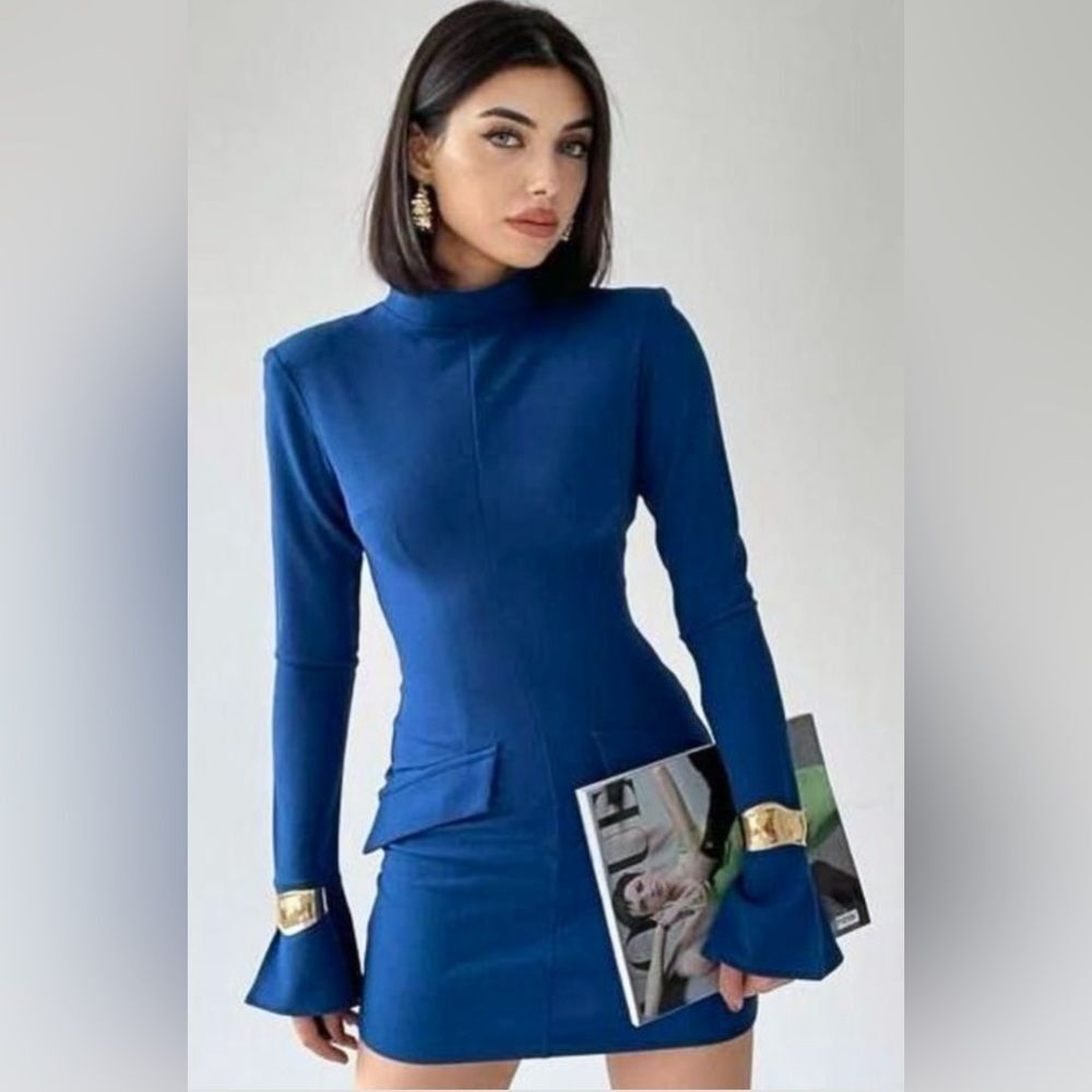 Long Sleeved Mini Dress- Blue