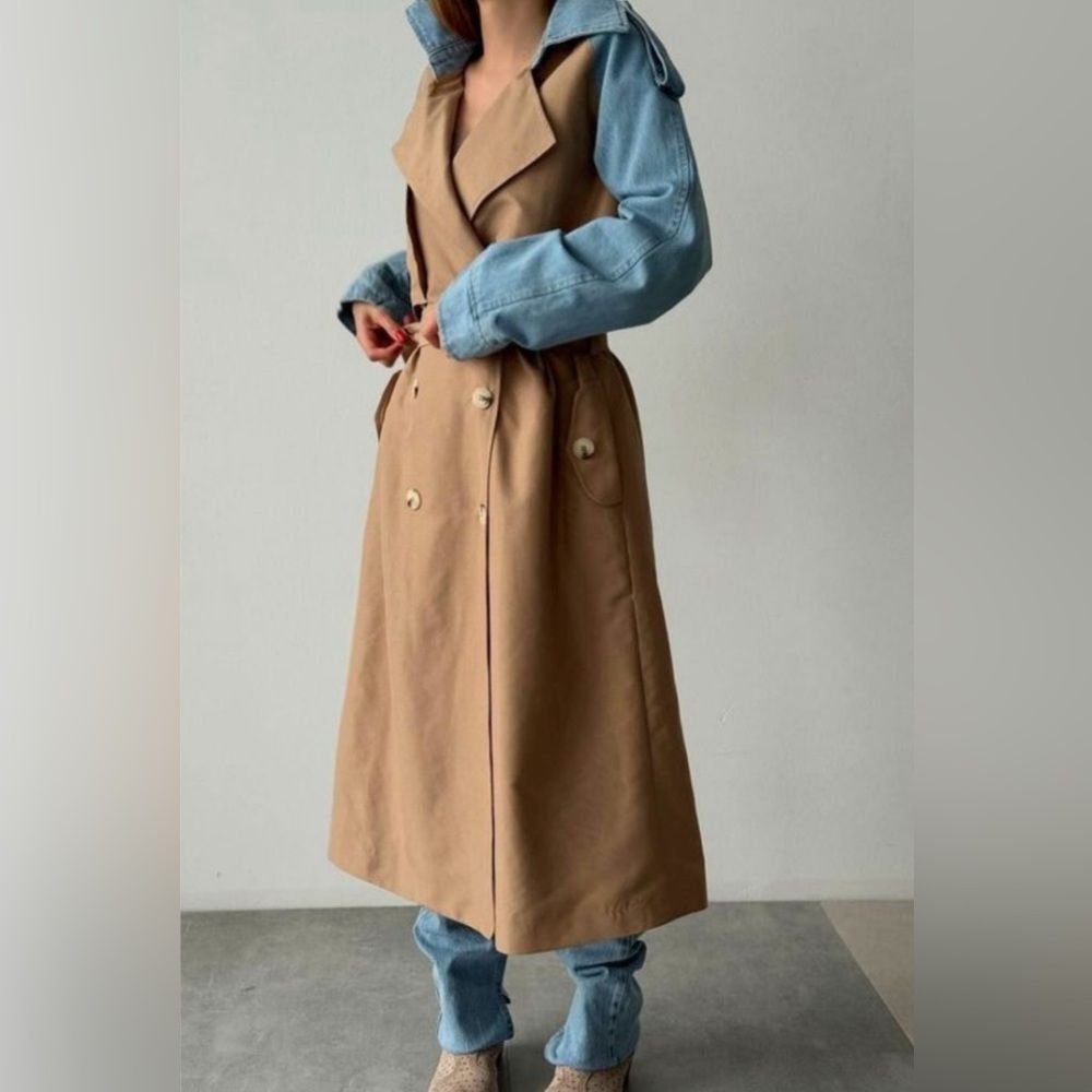 Trench Coat Jacket beige with denim sleeve