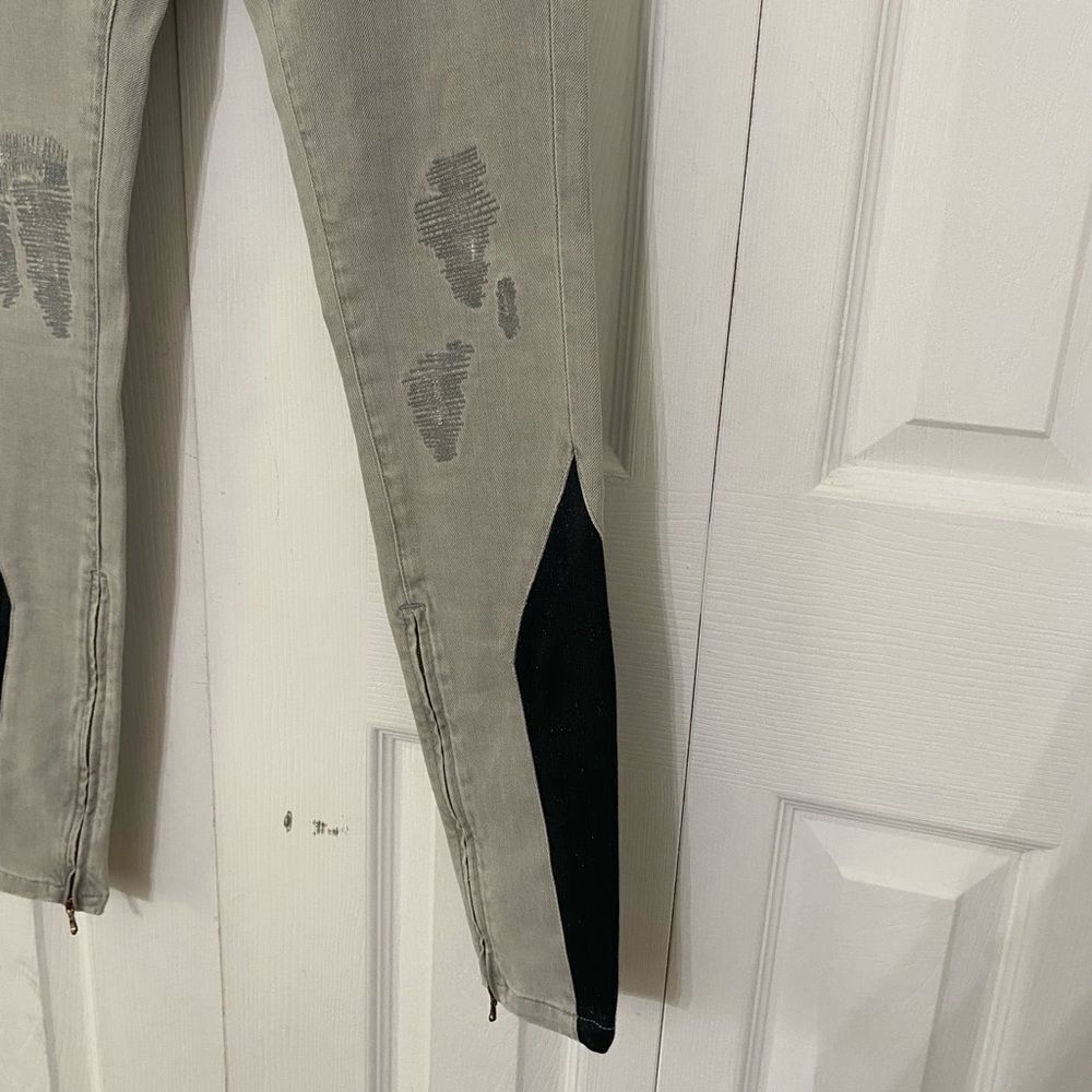NWT ASO VICTORIA BECKHAM Distressed Diamond Panel Skinny Jeans 25 Celeb