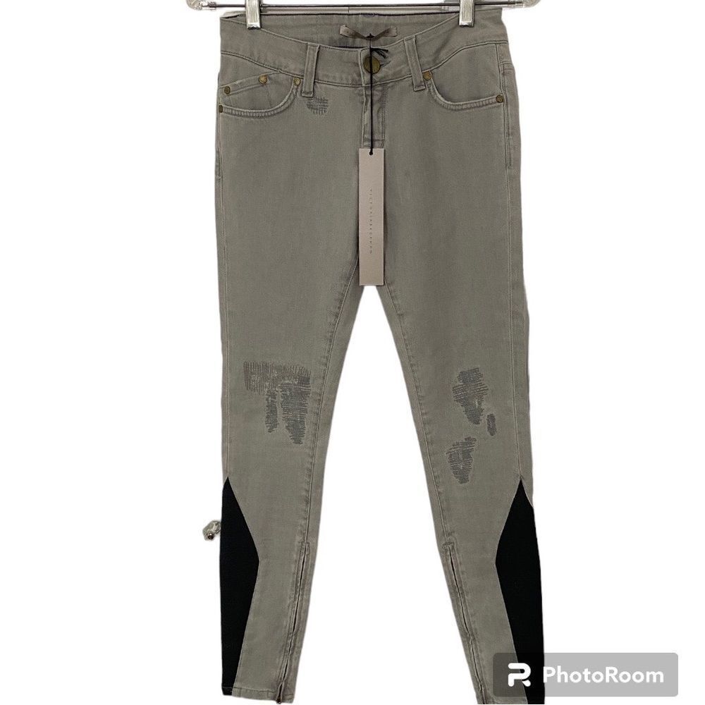 NWT ASO VICTORIA BECKHAM Distressed Diamond Panel Skinny Jeans 25 Celeb
