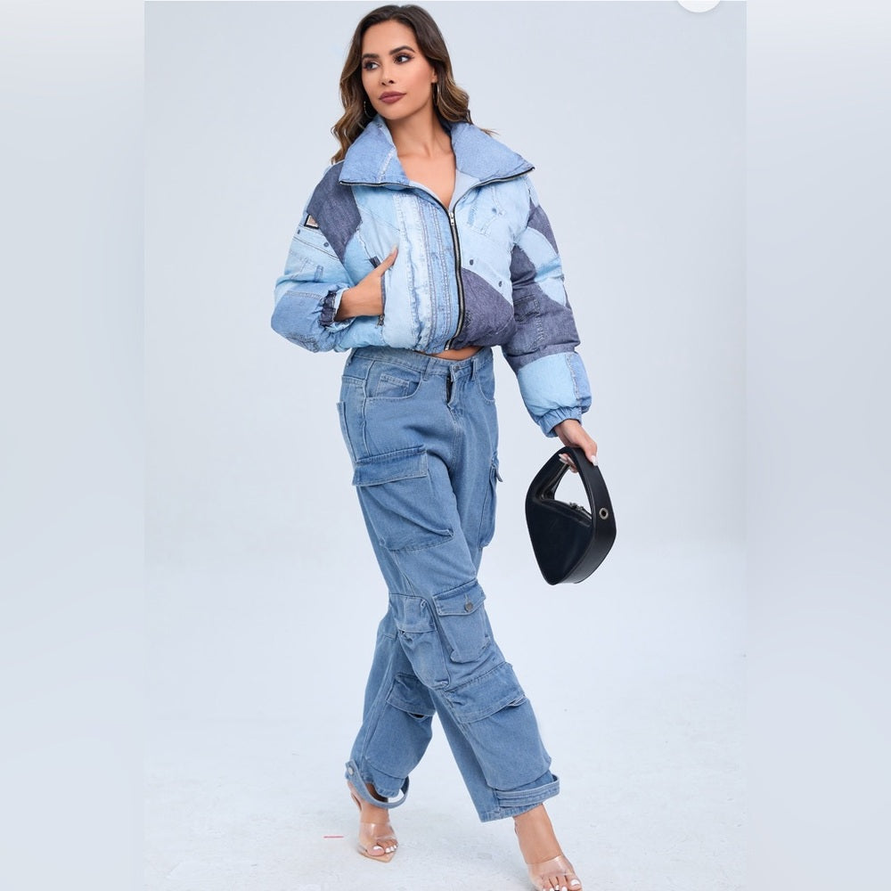 JASMINE DENIM PRINT PUFFER