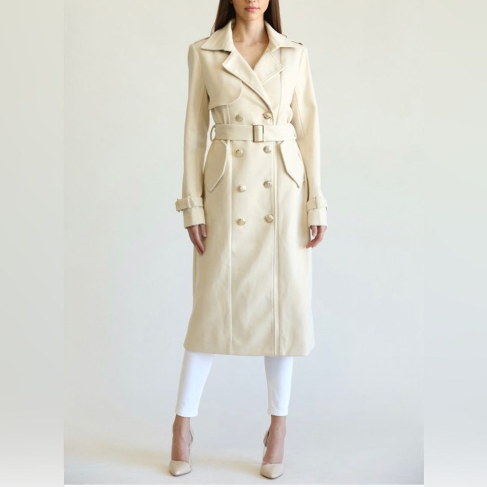 Ioana Gold Buttons Trench Coat in Beige