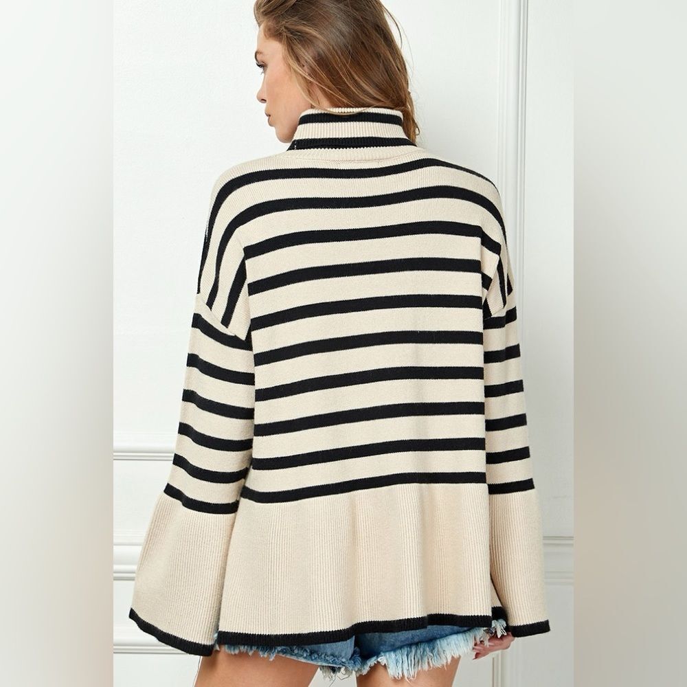 Over Fit Stripe Sweater in Ivory Mix