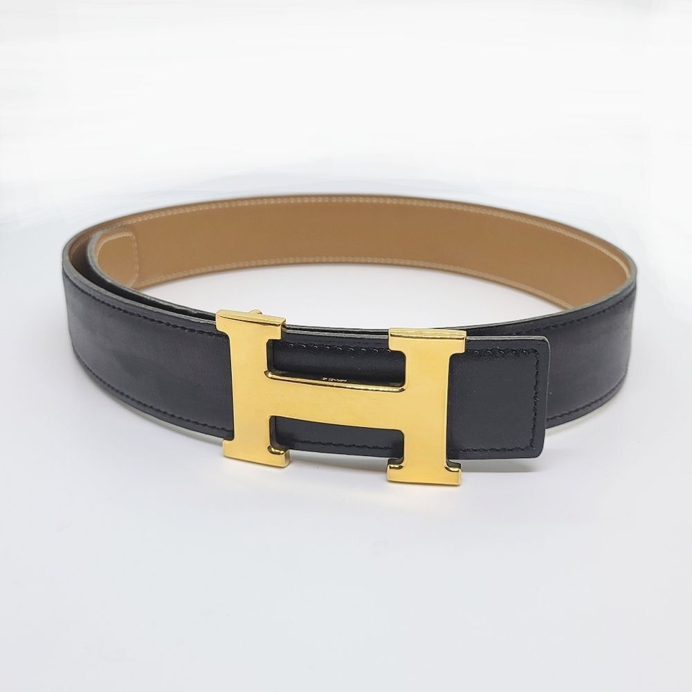HERMES Brown/Black Gold Buckle 65 Y Constance Reversible Belt