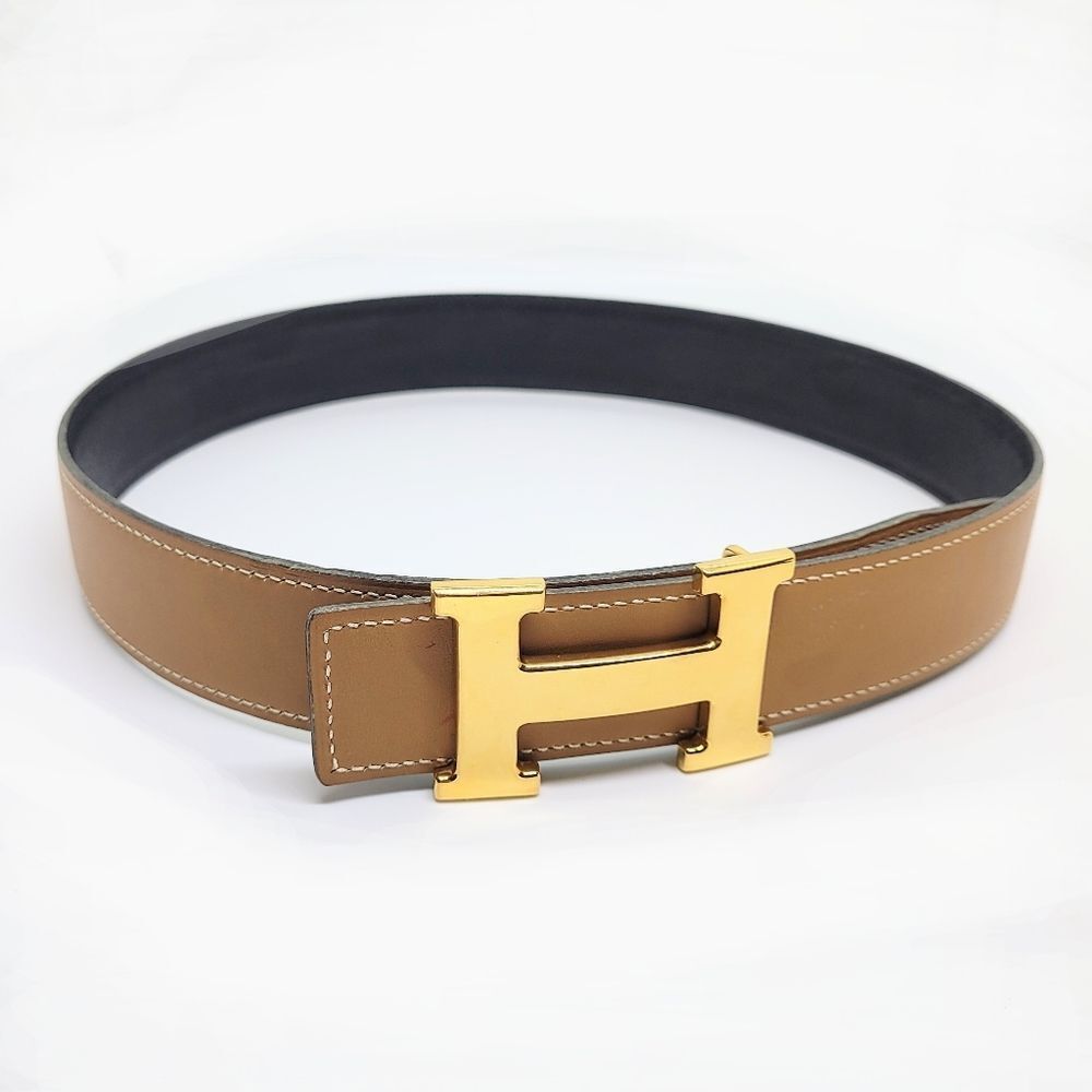 HERMES Brown/Black Gold Buckle 65 Y Constance Reversible Belt