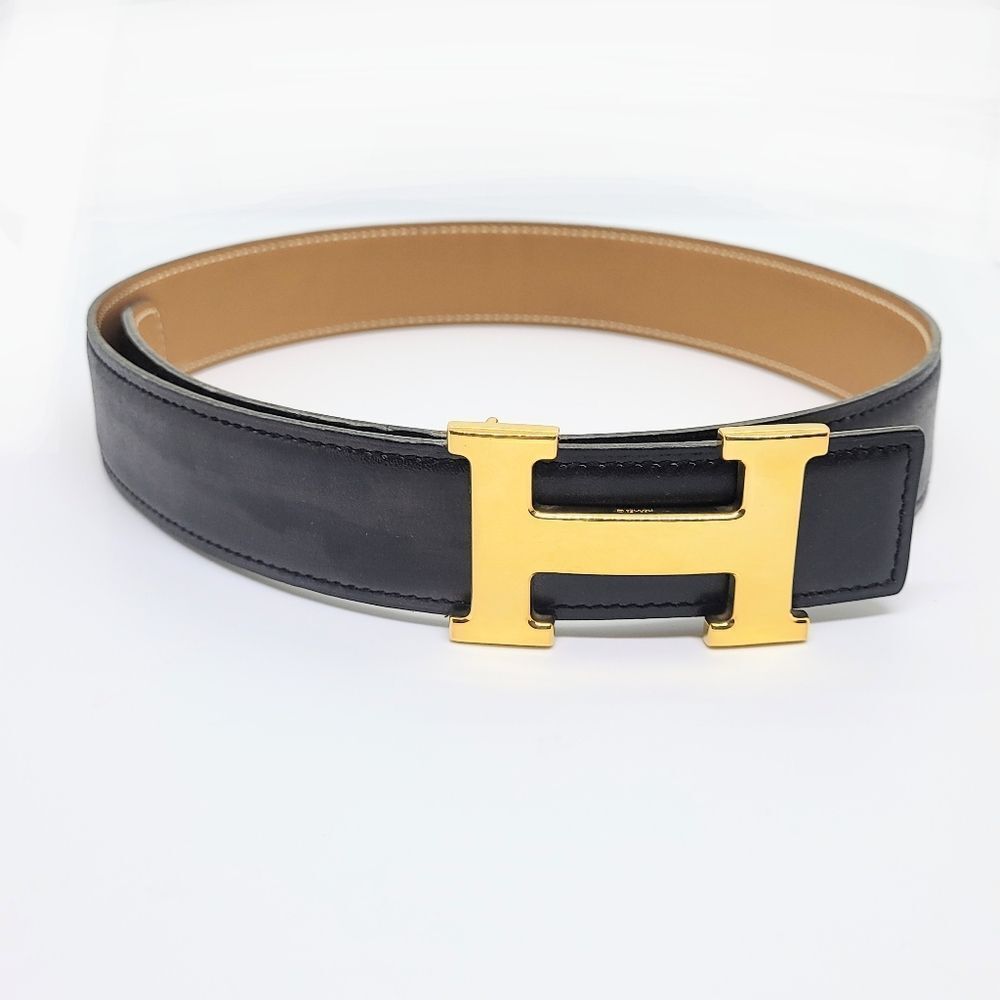 HERMES Brown/Black Gold Buckle 65 Y Constance Reversible Belt