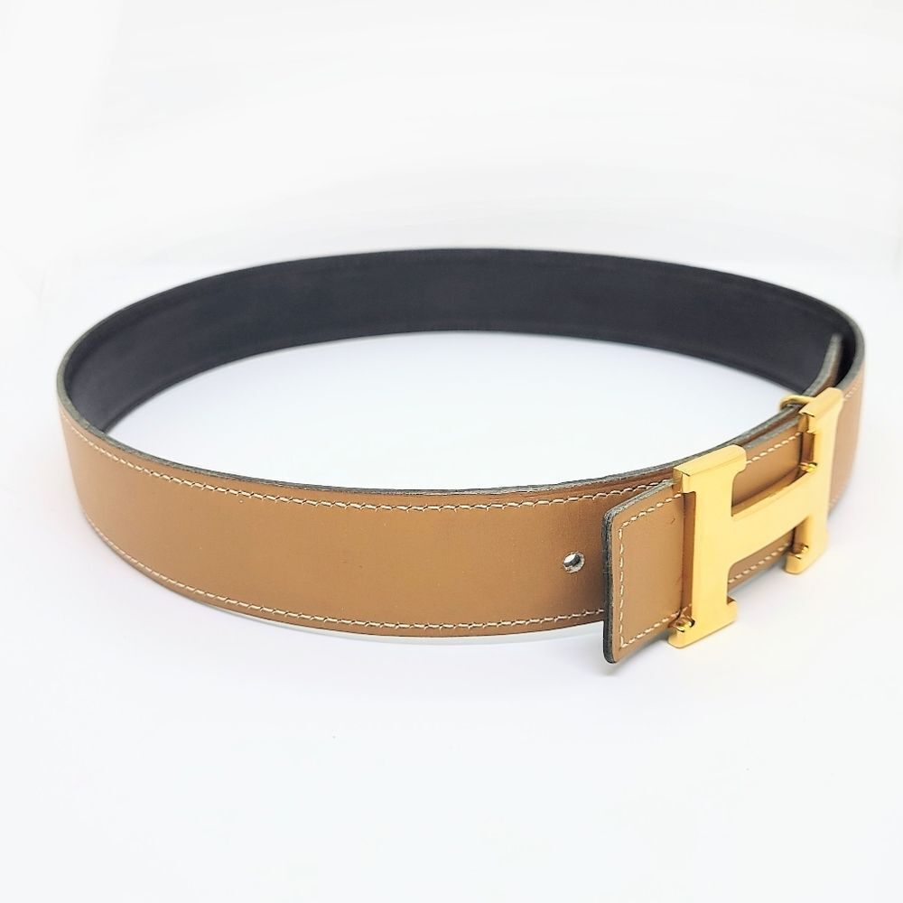 HERMES Brown/Black Gold Buckle 65 Y Constance Reversible Belt