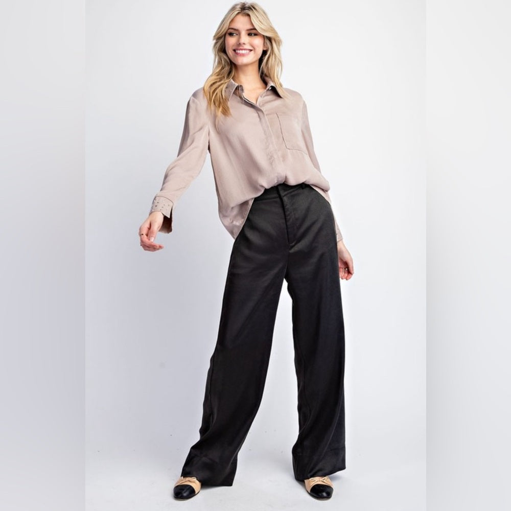 COCO EMBELLISHED BUTTON DOWN LONG SLEEVE BLOUSE TOP