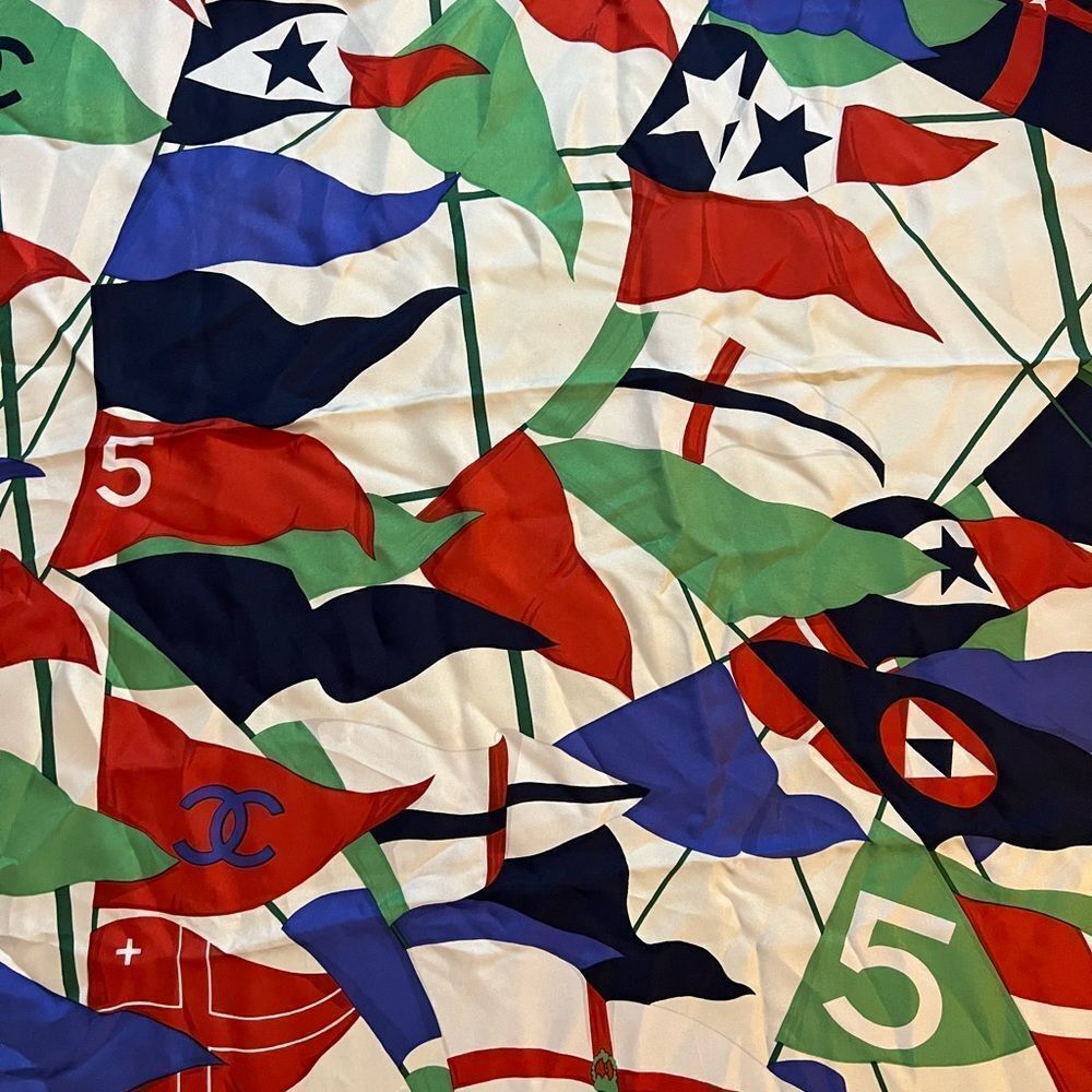AUTH CHANEL FLAG SCARF- 100% silk