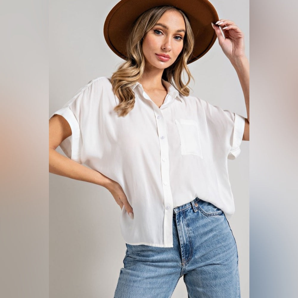 SHORT SLEEVE CLASSIC COLLARED SHIRT- WHITE