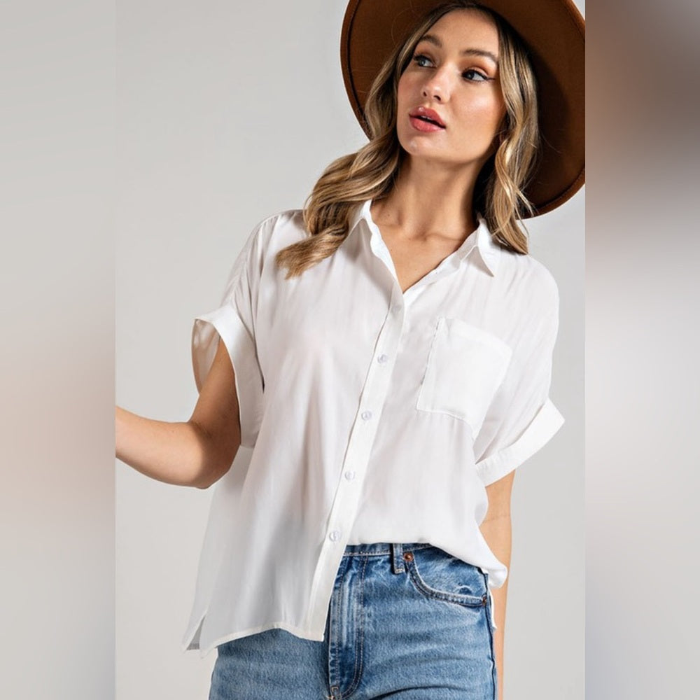 SHORT SLEEVE CLASSIC COLLARED SHIRT- WHITE