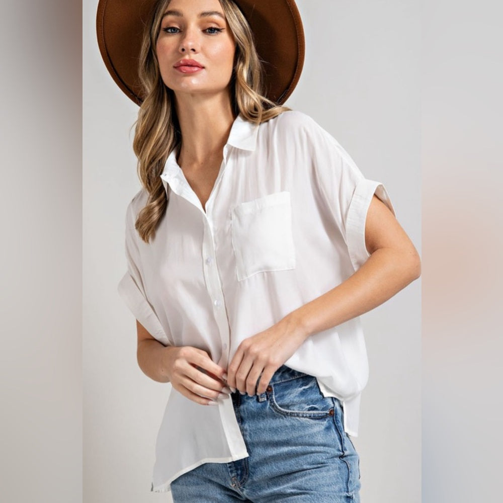 SHORT SLEEVE CLASSIC COLLARED SHIRT- WHITE