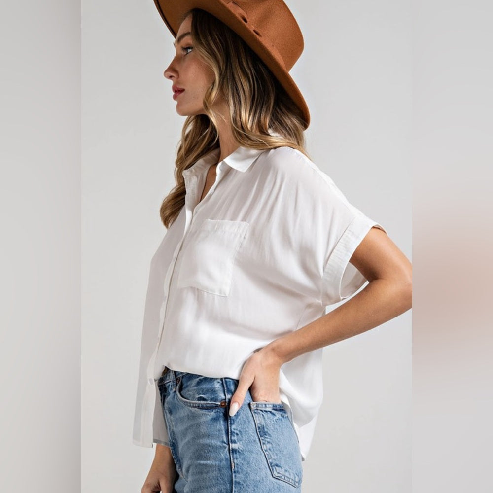 SHORT SLEEVE CLASSIC COLLARED SHIRT- WHITE