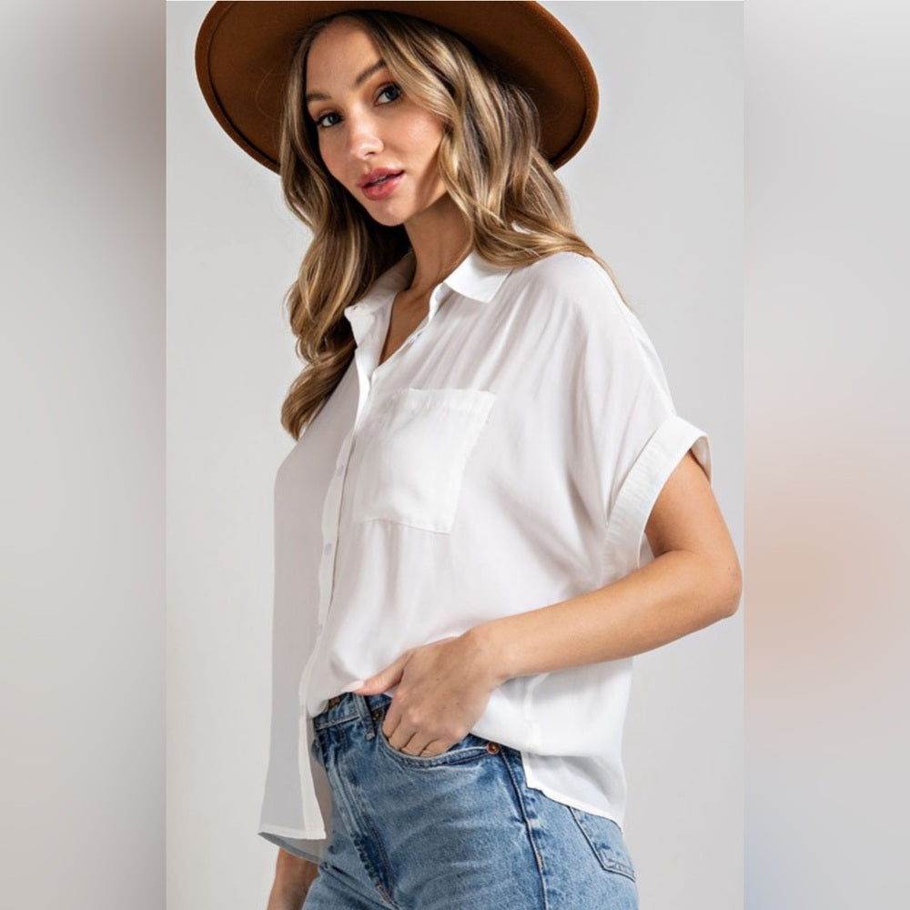SHORT SLEEVE CLASSIC COLLARED SHIRT- WHITE