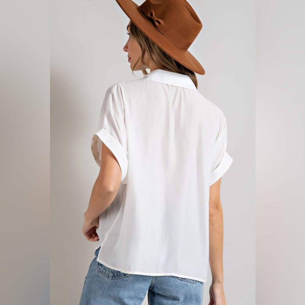 SHORT SLEEVE CLASSIC COLLARED SHIRT- WHITE