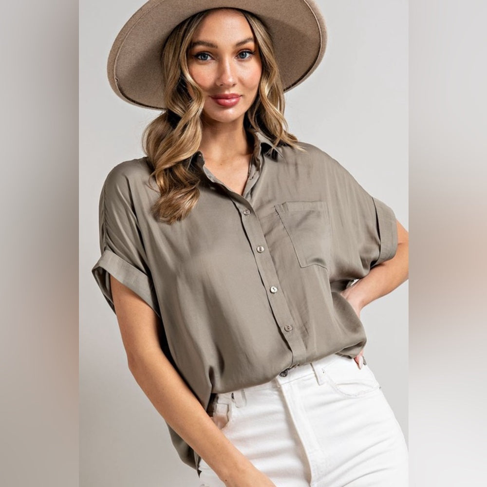 CLASSIC SHORT SLEEVE COLLARED SHIRT- SAGE