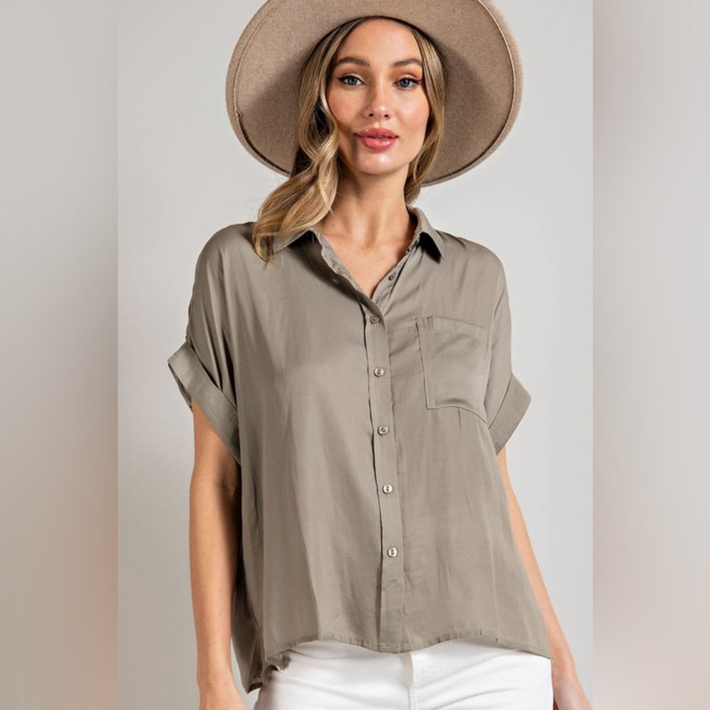 CLASSIC SHORT SLEEVE COLLARED SHIRT- SAGE