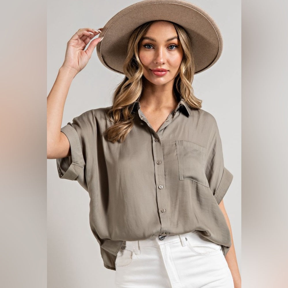 CLASSIC SHORT SLEEVE COLLARED SHIRT- SAGE