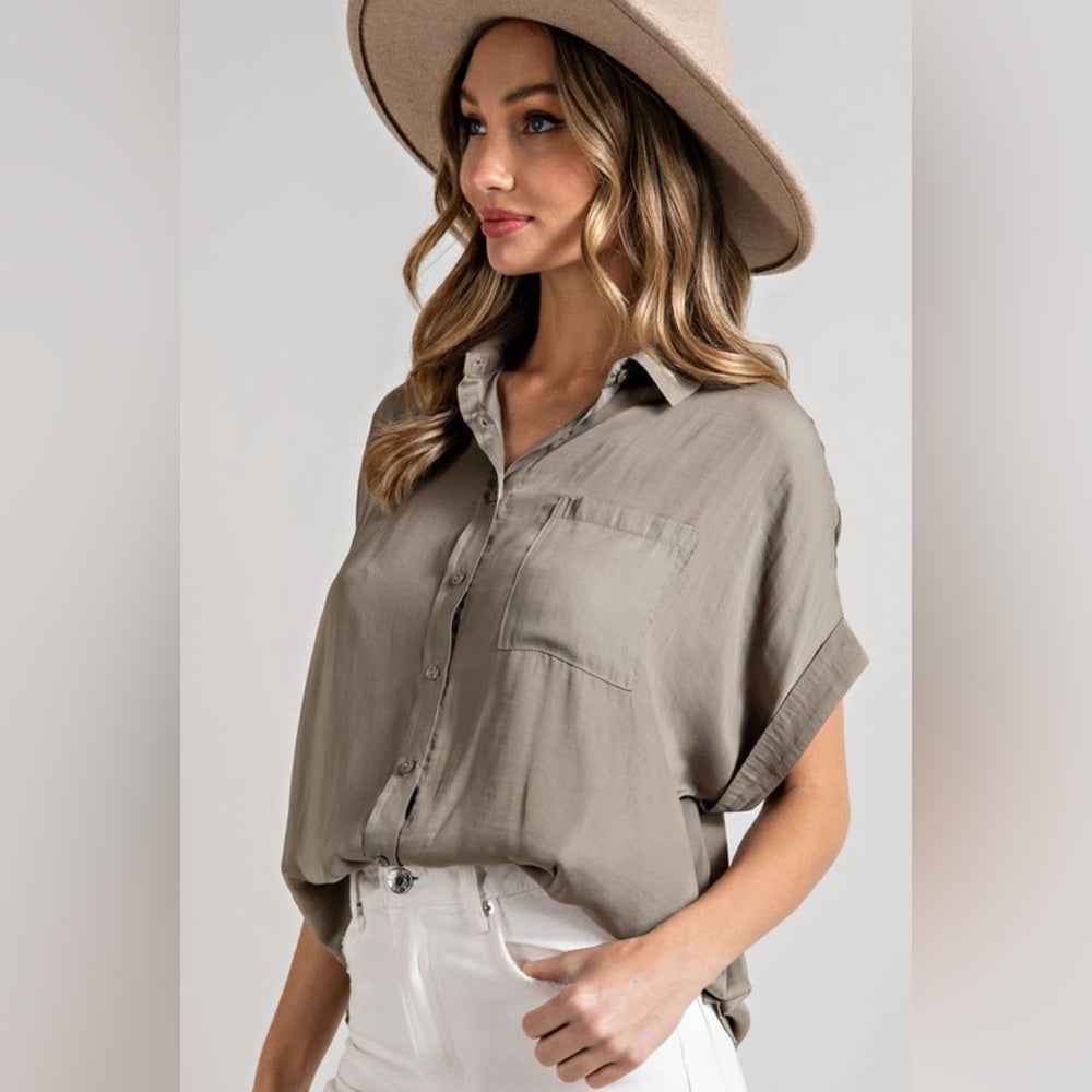 CLASSIC SHORT SLEEVE COLLARED SHIRT- SAGE