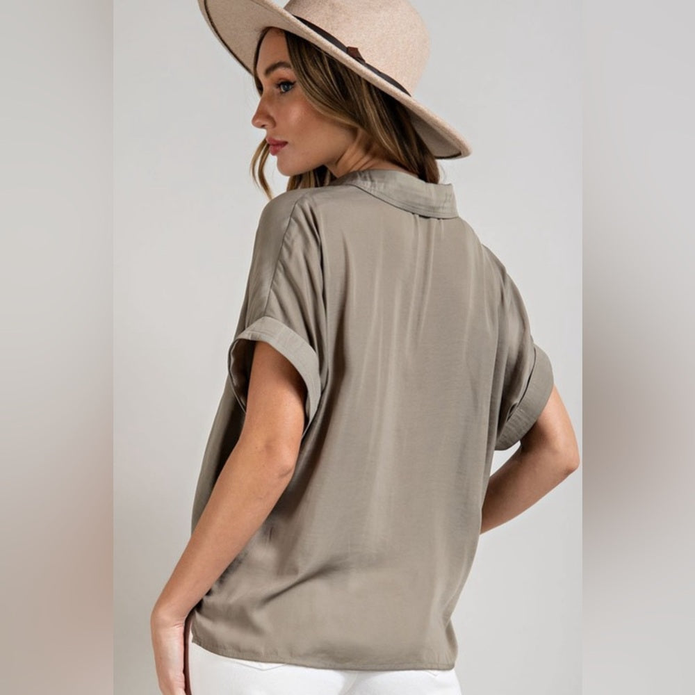 CLASSIC SHORT SLEEVE COLLARED SHIRT- SAGE