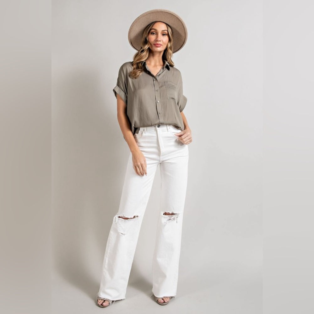 CLASSIC SHORT SLEEVE COLLARED SHIRT- SAGE