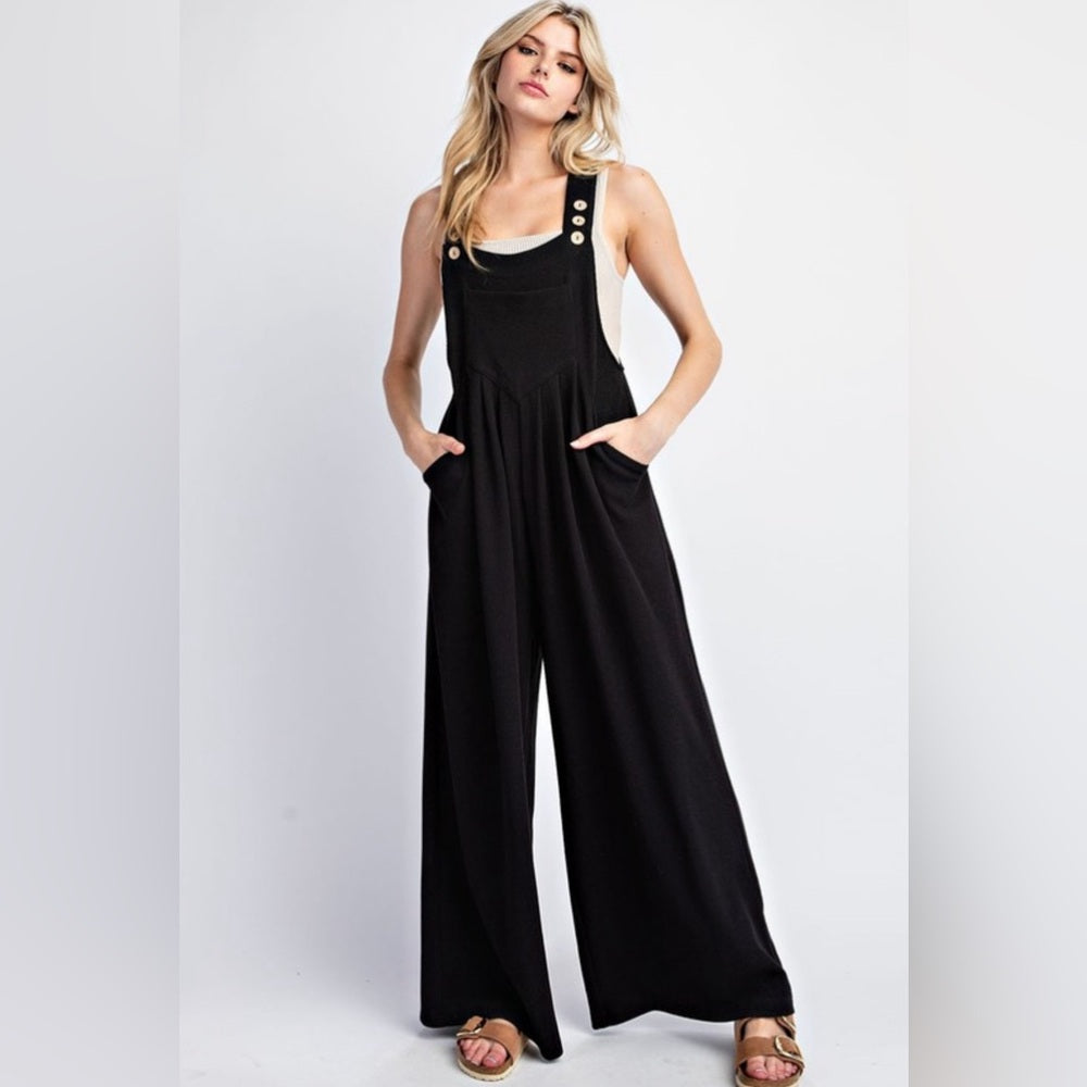 094. SLEEVELESS OVERALL WIDE LEG JUMPSUIT- BLACK