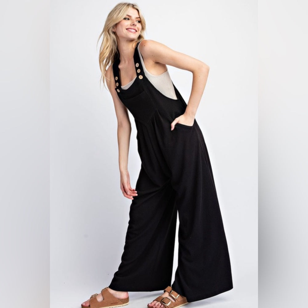 094. SLEEVELESS OVERALL WIDE LEG JUMPSUIT- BLACK