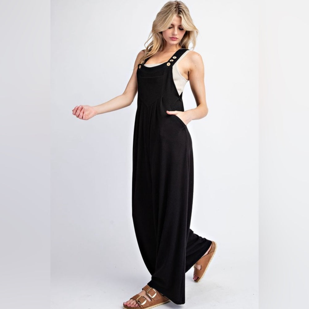 094. SLEEVELESS OVERALL WIDE LEG JUMPSUIT- BLACK