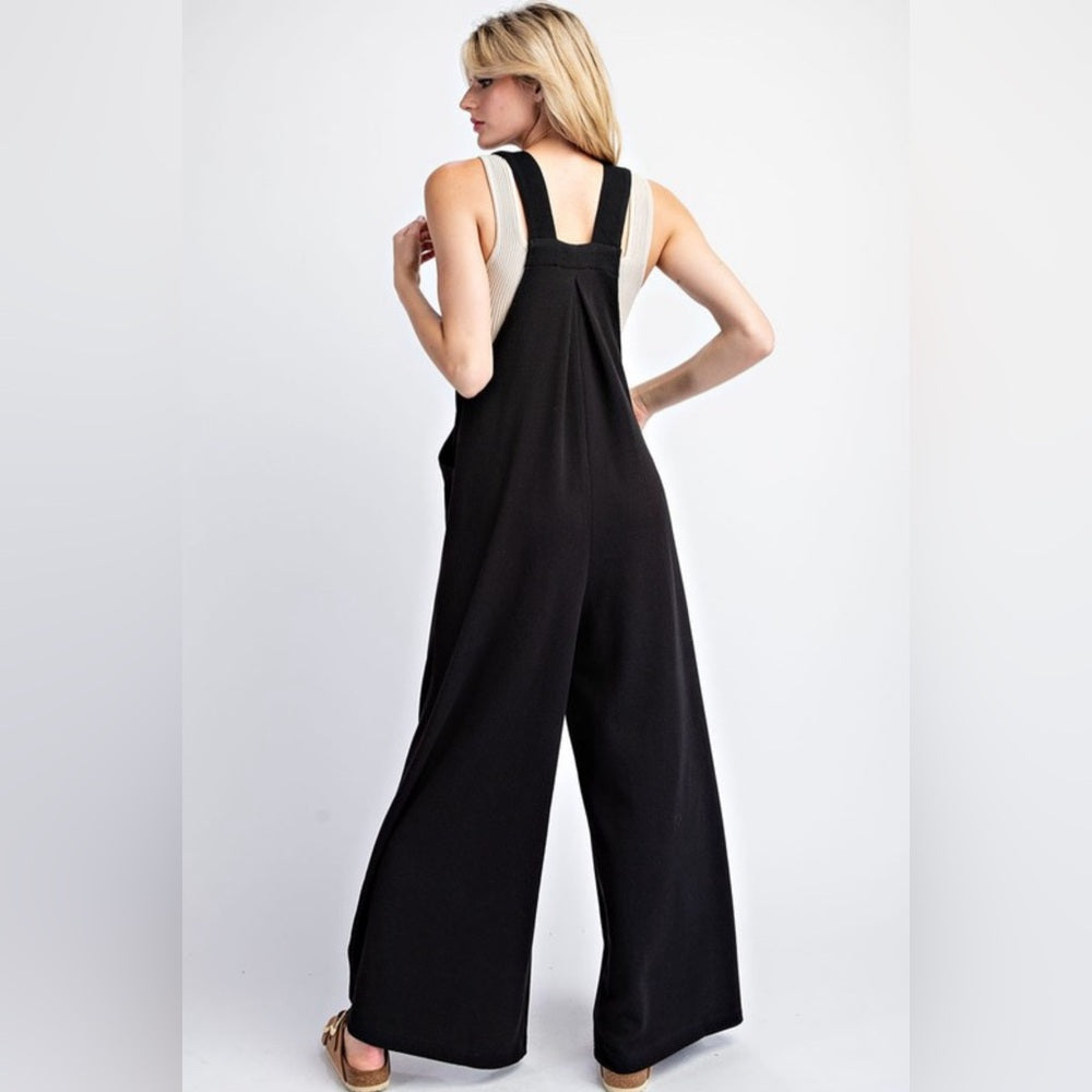 094. SLEEVELESS OVERALL WIDE LEG JUMPSUIT- BLACK