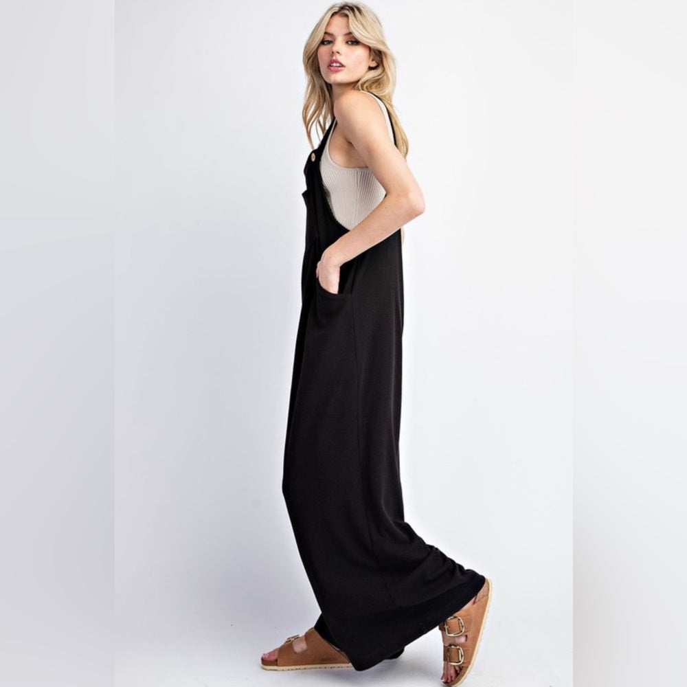 094. SLEEVELESS OVERALL WIDE LEG JUMPSUIT- BLACK