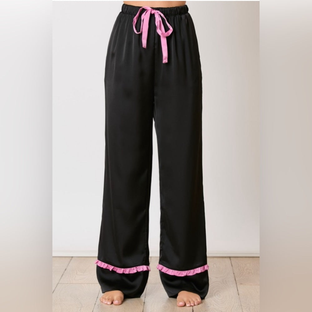 SATIN RUFFLE DETAIL PAJAMA SET