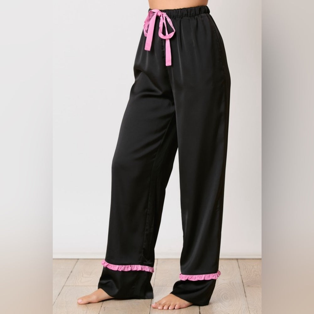 SATIN RUFFLE DETAIL PAJAMA SET