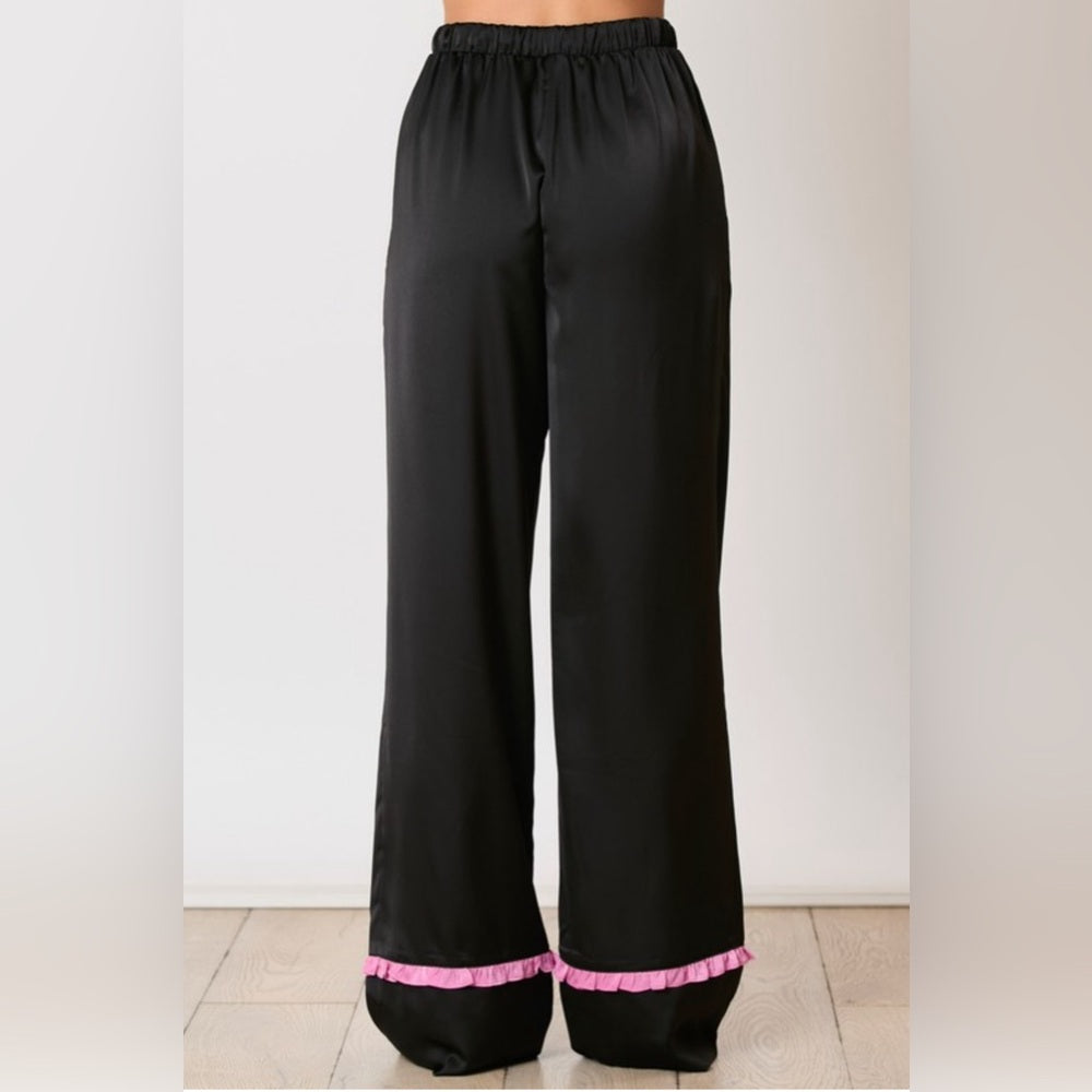 SATIN RUFFLE DETAIL PAJAMA SET