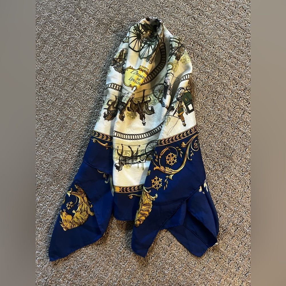 AUTH HERME SCARF, 100% SILK- La Promenade De Longchamps