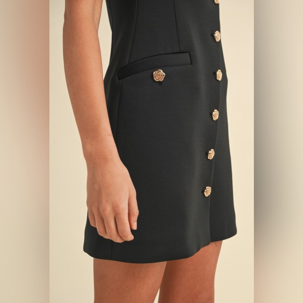 KARA COLLARED ROSE BUTTON MINI DRESS