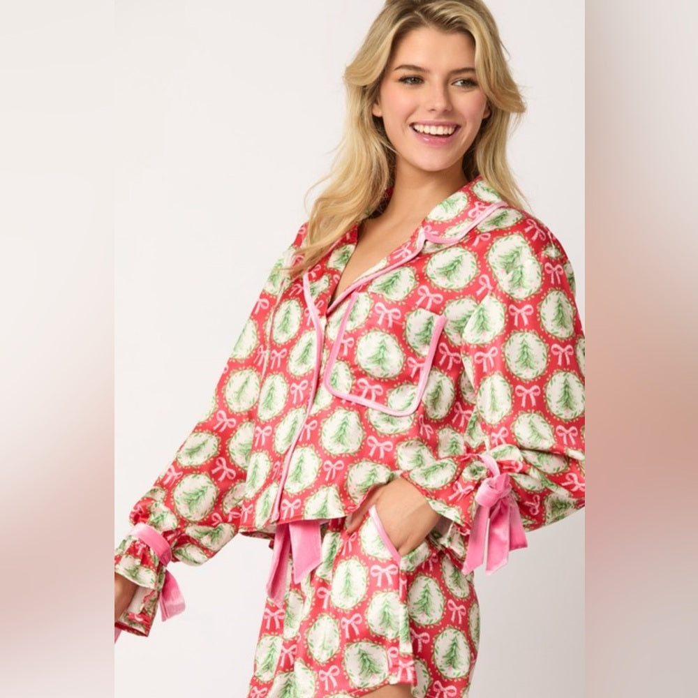 SATIN CHRISTMAS TREE AND BOW PJS