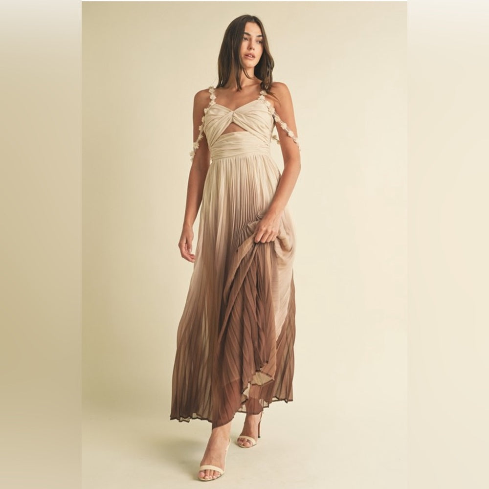 OMBRÉ PLEATED MAXI DRESS