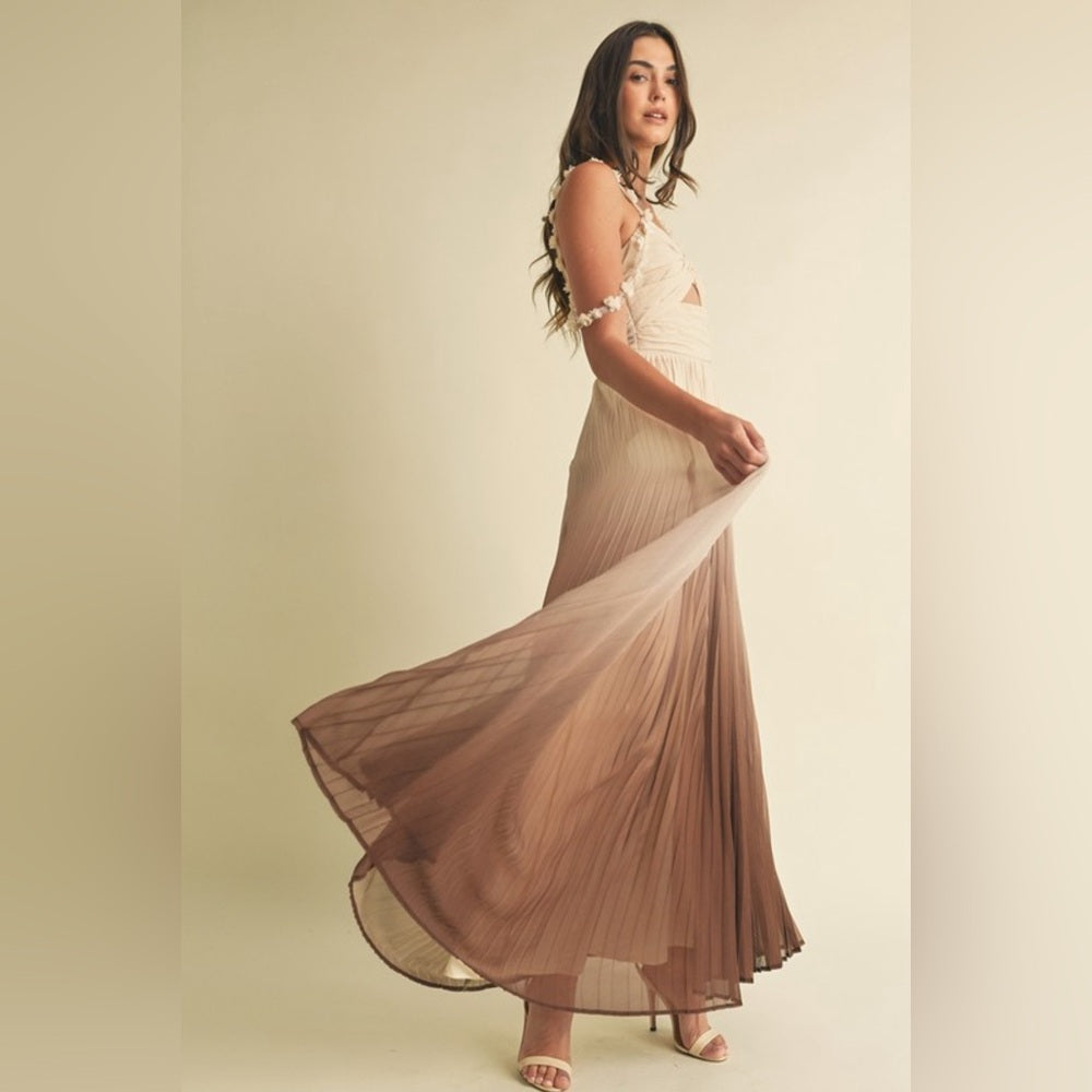 OMBRÉ PLEATED MAXI DRESS