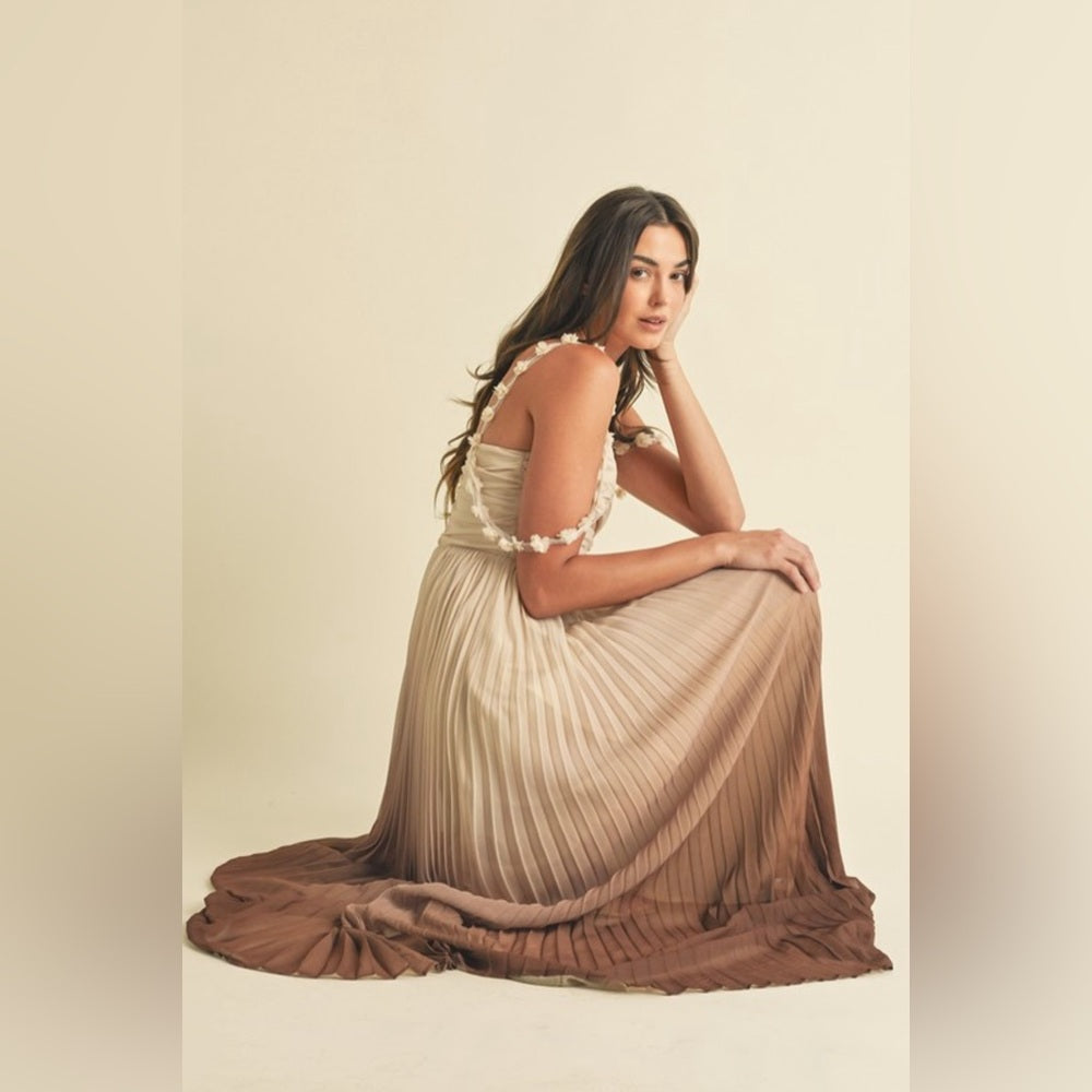OMBRÉ PLEATED MAXI DRESS