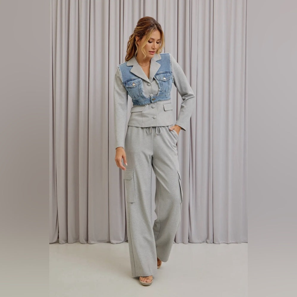 PERFECT SET, JACKET WITH DENIM DETAIL AND PANTS!!!!
