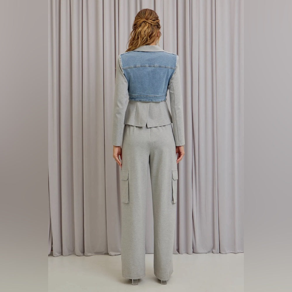 PERFECT SET, JACKET WITH DENIM DETAIL AND PANTS!!!!