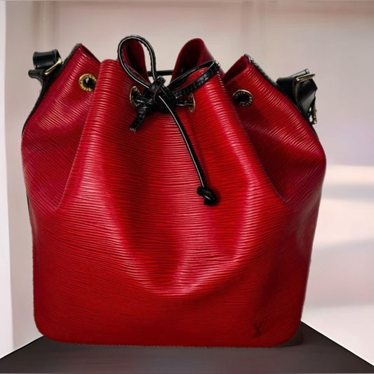AUTH LOUIS VUITTON EPI LEATHER NOE- BLACK AND RED