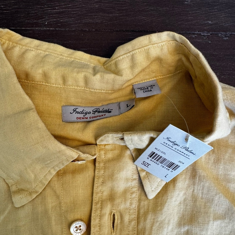 Men's 100% Linen Yellow Shirt